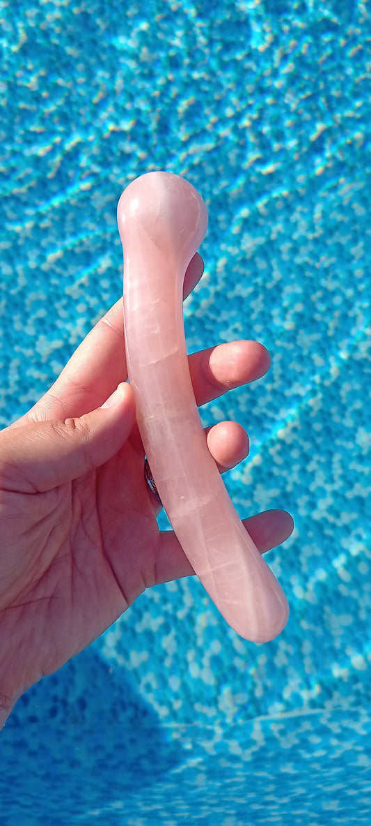 RubyOG Rose Quartz Curved Crystal Pleasure Wand